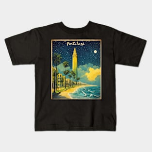 Fortaleza Brazil Starry Night Vintage Tourism Travel Poster Kids T-Shirt